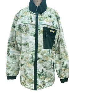 PacSun Scenic Polar Full Zip Sweater Woodlands Pattern Lightweight Jacket sz L